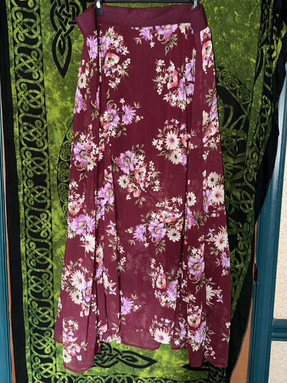 Torrid Floral Maxi Skirt with attached shorts in Wine with Lavender Accents